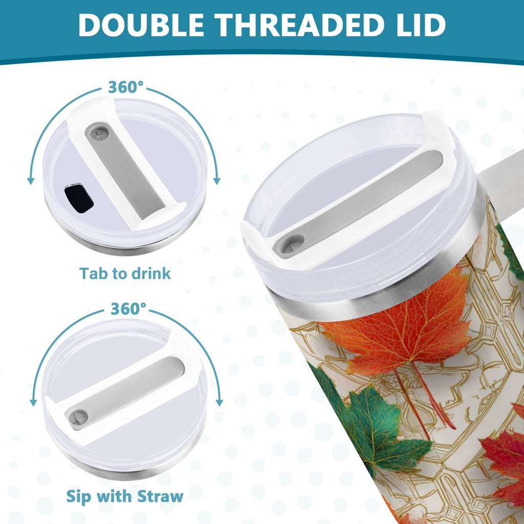 30 oz Insulated Stainless Steel Tumbler Double Wall Stainless Steel Tumbler with 2-Way Drinking Green and Red Maple Leaves C565G