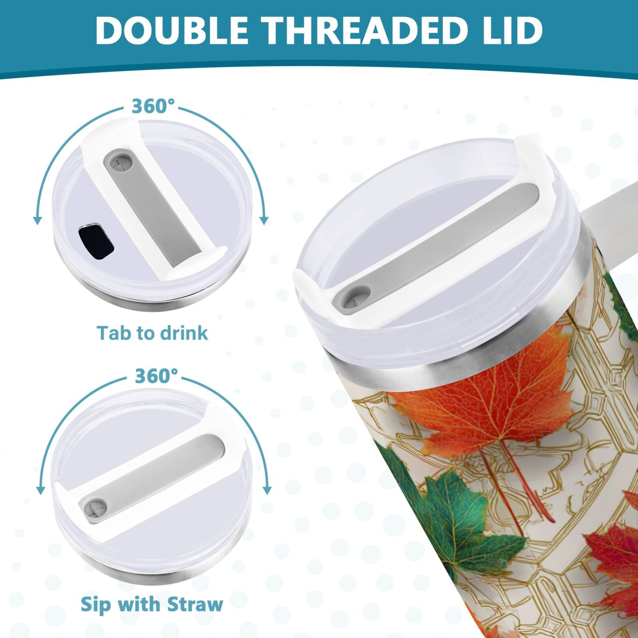 30 oz Insulated Stainless Steel Tumbler Double Wall Stainless Steel Tumbler with 2-Way Drinking Green and Red Maple Leaves C565G