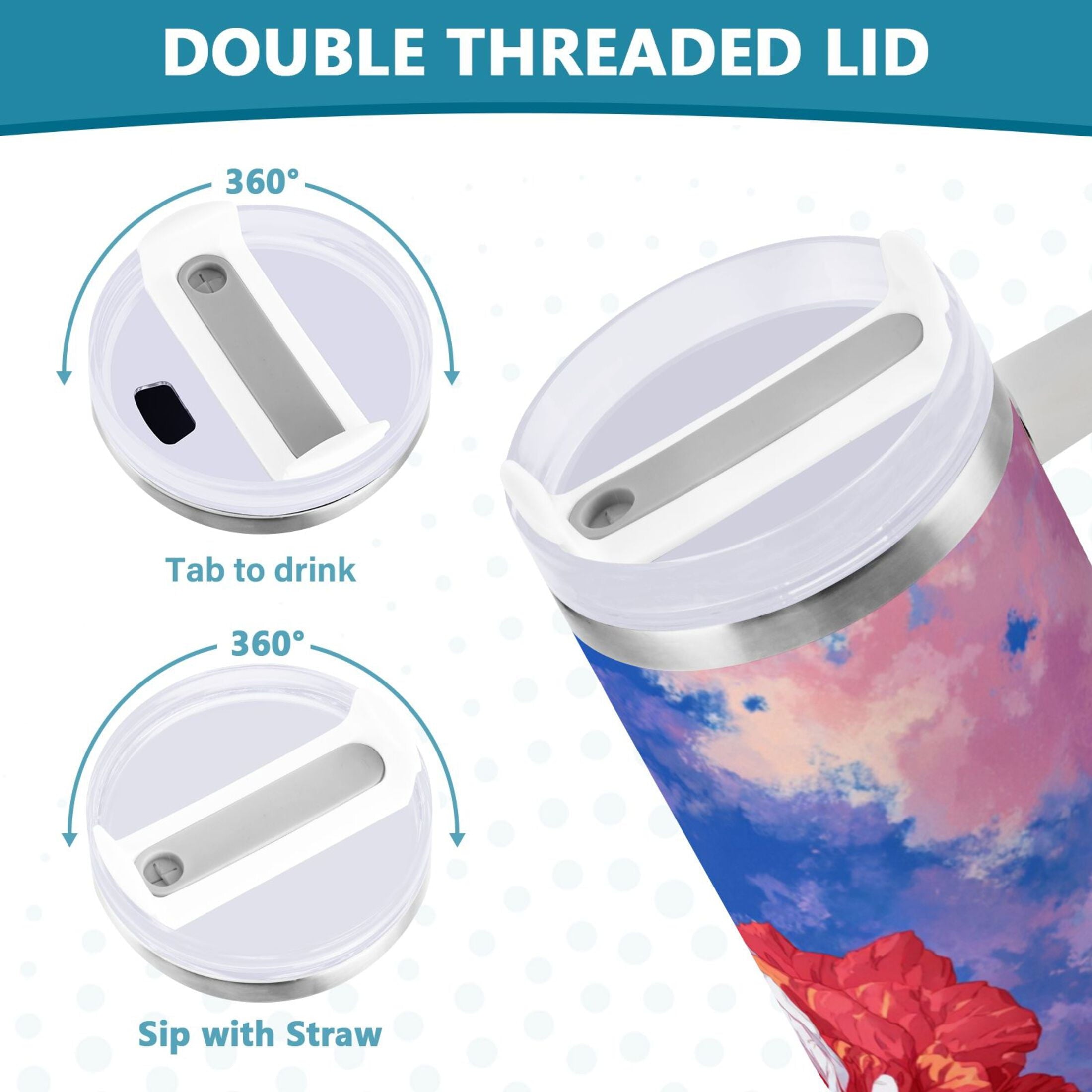 30 oz Insulated Stainless Steel Tumbler Double Wall Stainless Steel Tumbler with 2-Way Drinking Rose with Flag Pattern C547K