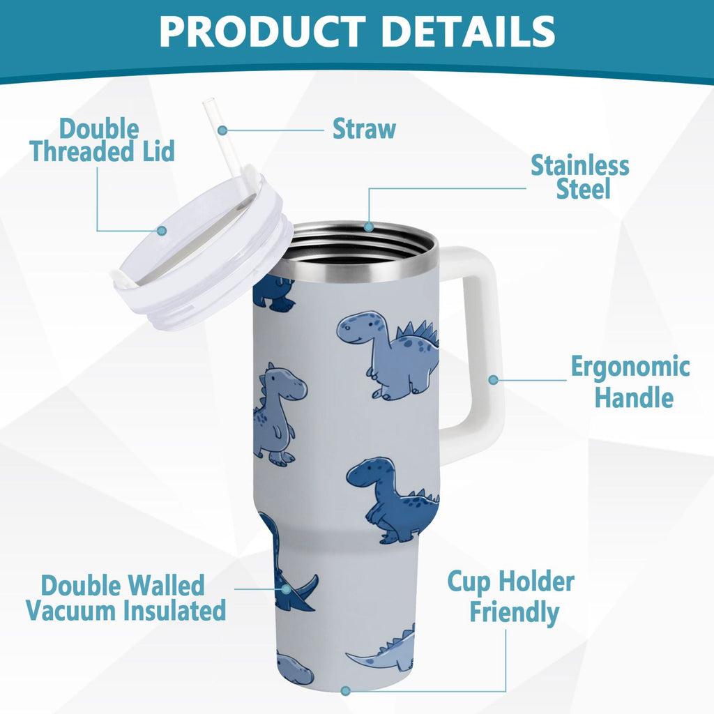 30 oz Insulated Stainless Steel Tumbler Double Wall Stainless Steel Tumbler with 2-Way Drinking Cute Blue Dinosaurs C580T
