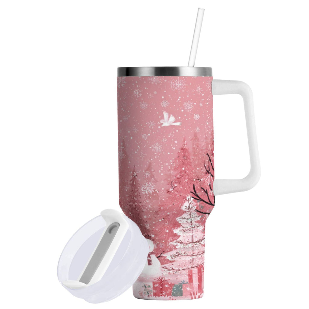 40 oz Insulated Stainless Steel Tumbler Double Wall Stainless Steel Tumbler with 2-Way Drinking Christmas Forest with Snowmen C428J