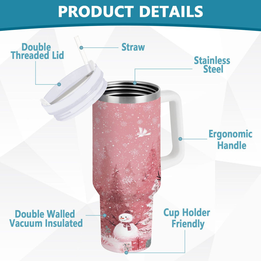 40 oz Insulated Stainless Steel Tumbler Double Wall Stainless Steel Tumbler with 2-Way Drinking Christmas Forest with Snowmen C428J