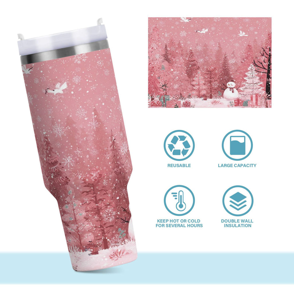 40 oz Insulated Stainless Steel Tumbler Double Wall Stainless Steel Tumbler with 2-Way Drinking Christmas Forest with Snowmen C428J