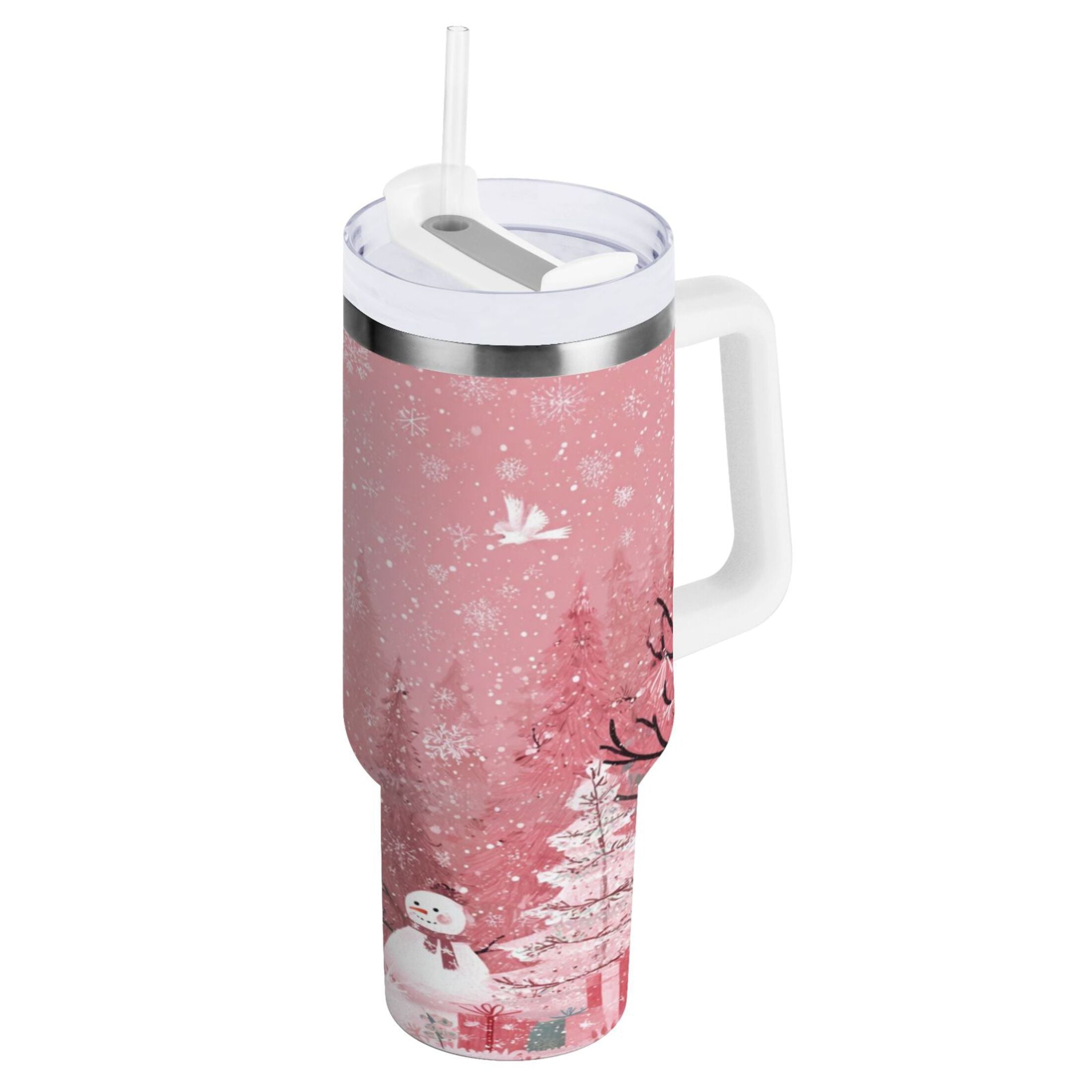 40 oz Insulated Stainless Steel Tumbler Double Wall Stainless Steel Tumbler with 2-Way Drinking Christmas Forest with Snowmen C428J