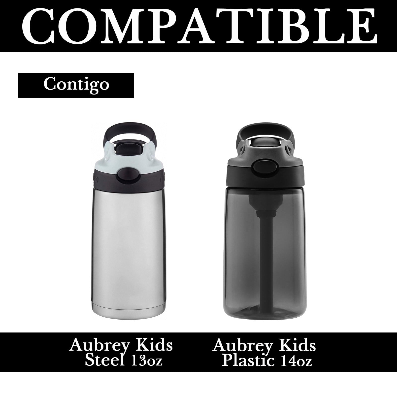 Linkidea Water Bottle Sleeve Compatible with Contigo Aubrey Tritan 14oz, Steel 13oz Kids Bottle, Waterbottle Holder Bag with Name Tag, Black C132V