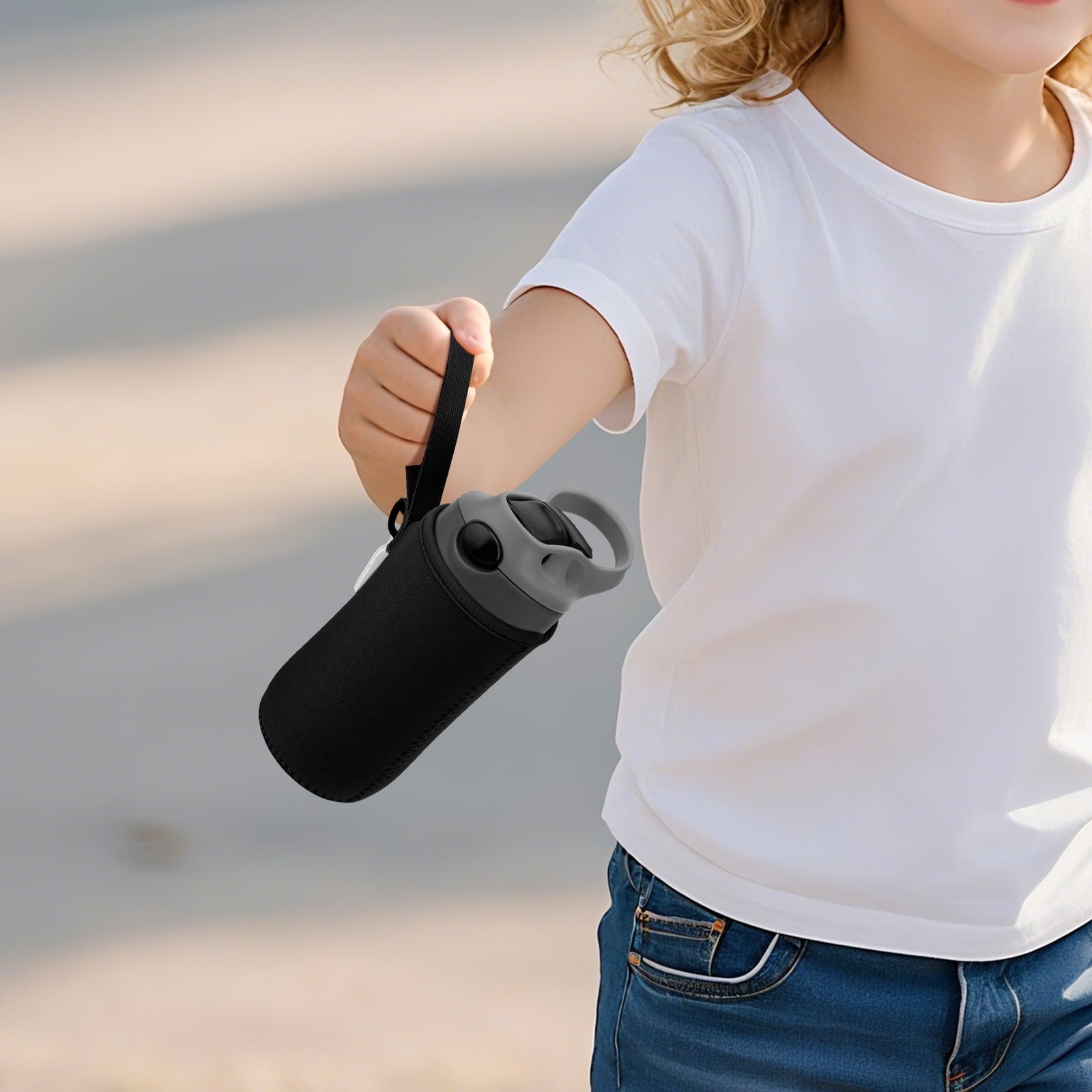 Linkidea Water Bottle Sleeve Compatible with Contigo Aubrey Tritan 14oz, Steel 13oz Kids Bottle, Waterbottle Holder Bag with Name Tag, Black C132V