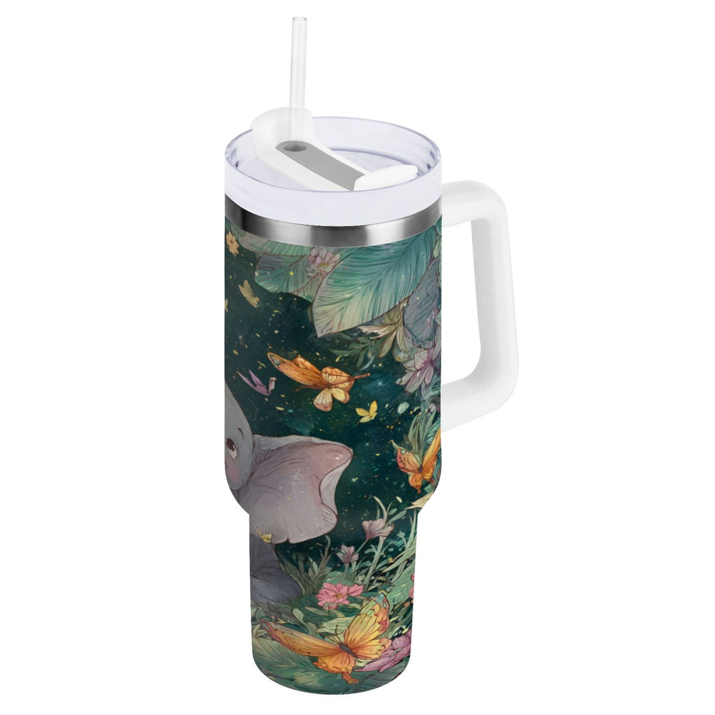40 oz Insulated Stainless Steel Tumbler Double Wall Stainless Steel Tumbler with 2-Way Drinking Cute Elephant C460B