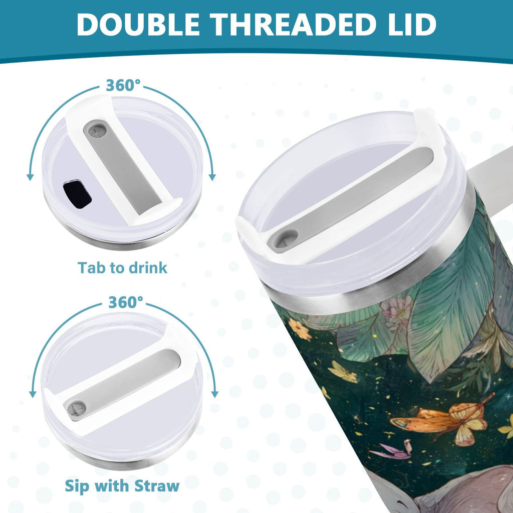 40 oz Insulated Stainless Steel Tumbler Double Wall Stainless Steel Tumbler with 2-Way Drinking Cute Elephant C460B