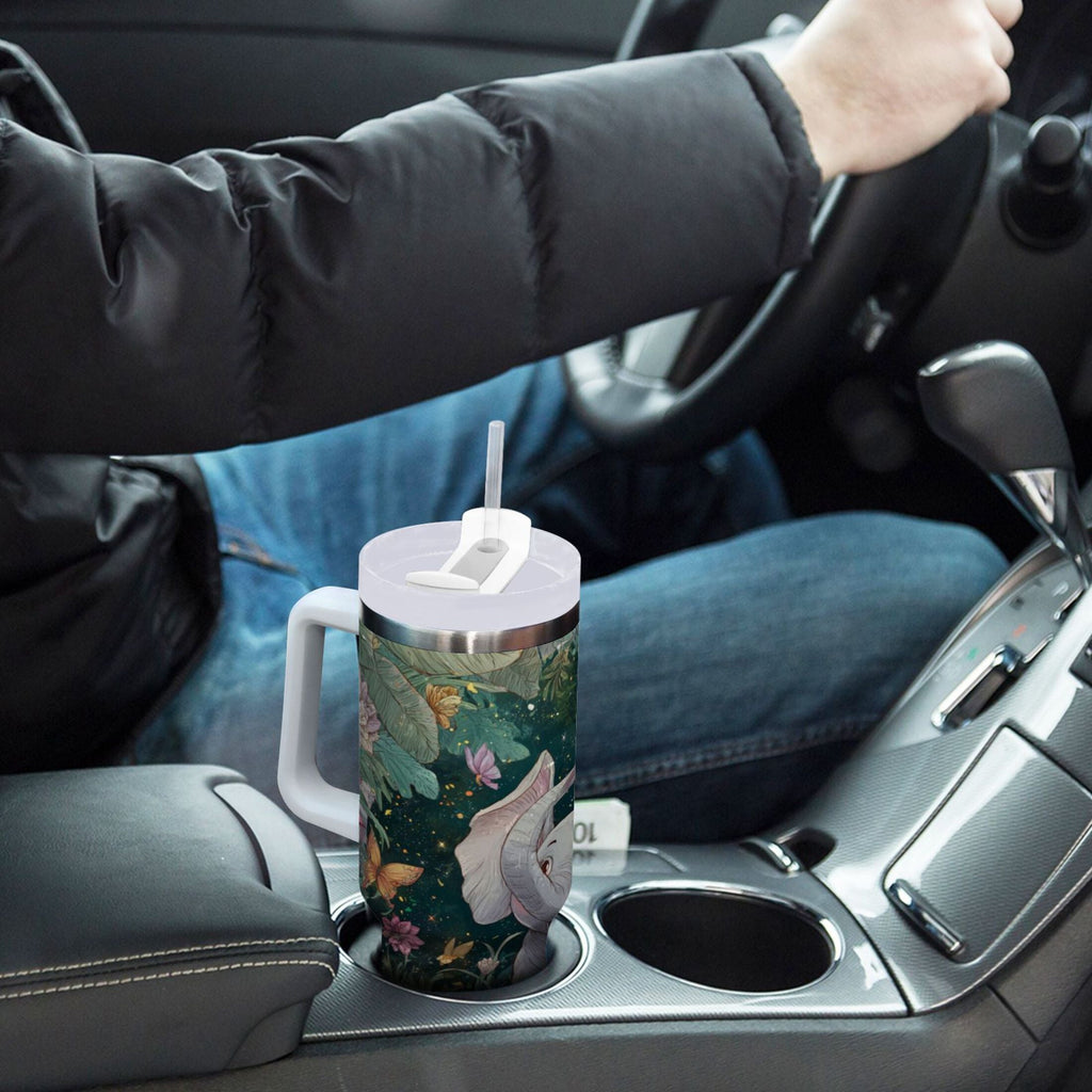 40 oz Insulated Stainless Steel Tumbler Double Wall Stainless Steel Tumbler with 2-Way Drinking Cute Elephant C460B