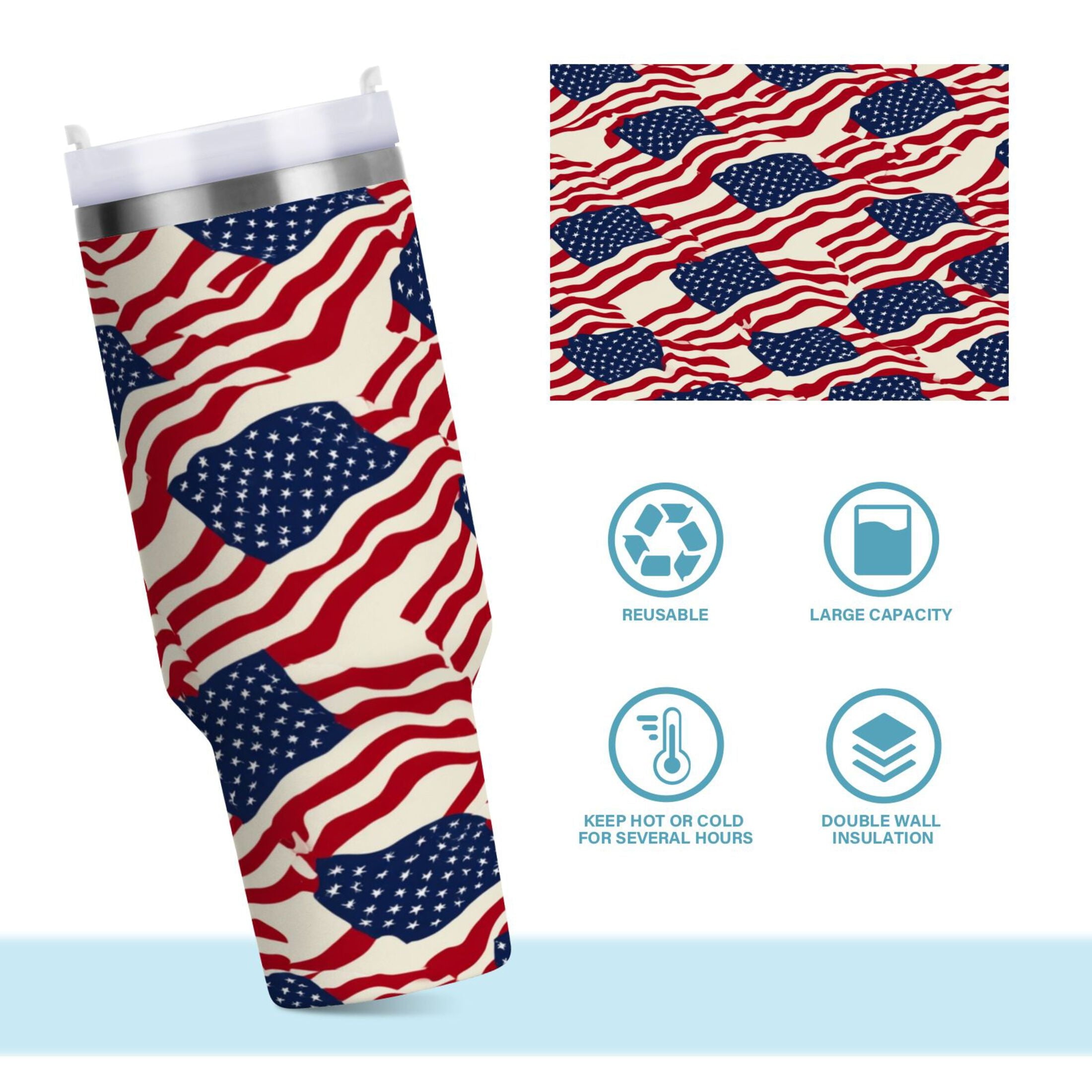 40 oz Insulated Stainless Steel Tumbler Double Wall Stainless Steel Tumbler with 2-Way Drinking Flags Abstract Design C607G