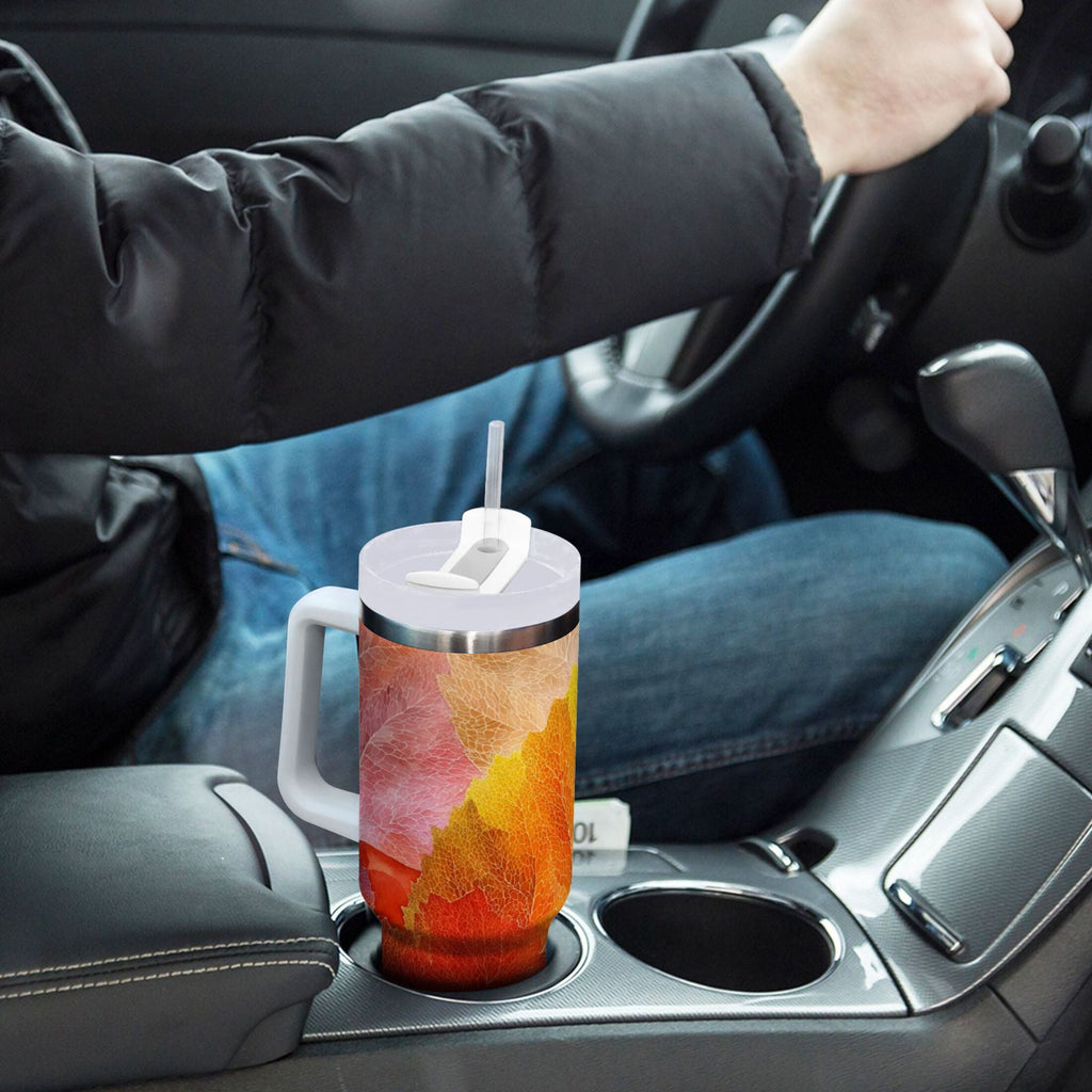 30 oz Insulated Stainless Steel Tumbler Double Wall Stainless Steel Tumbler with 2-Way Drinking Various Shades Autumn Leaves C590U