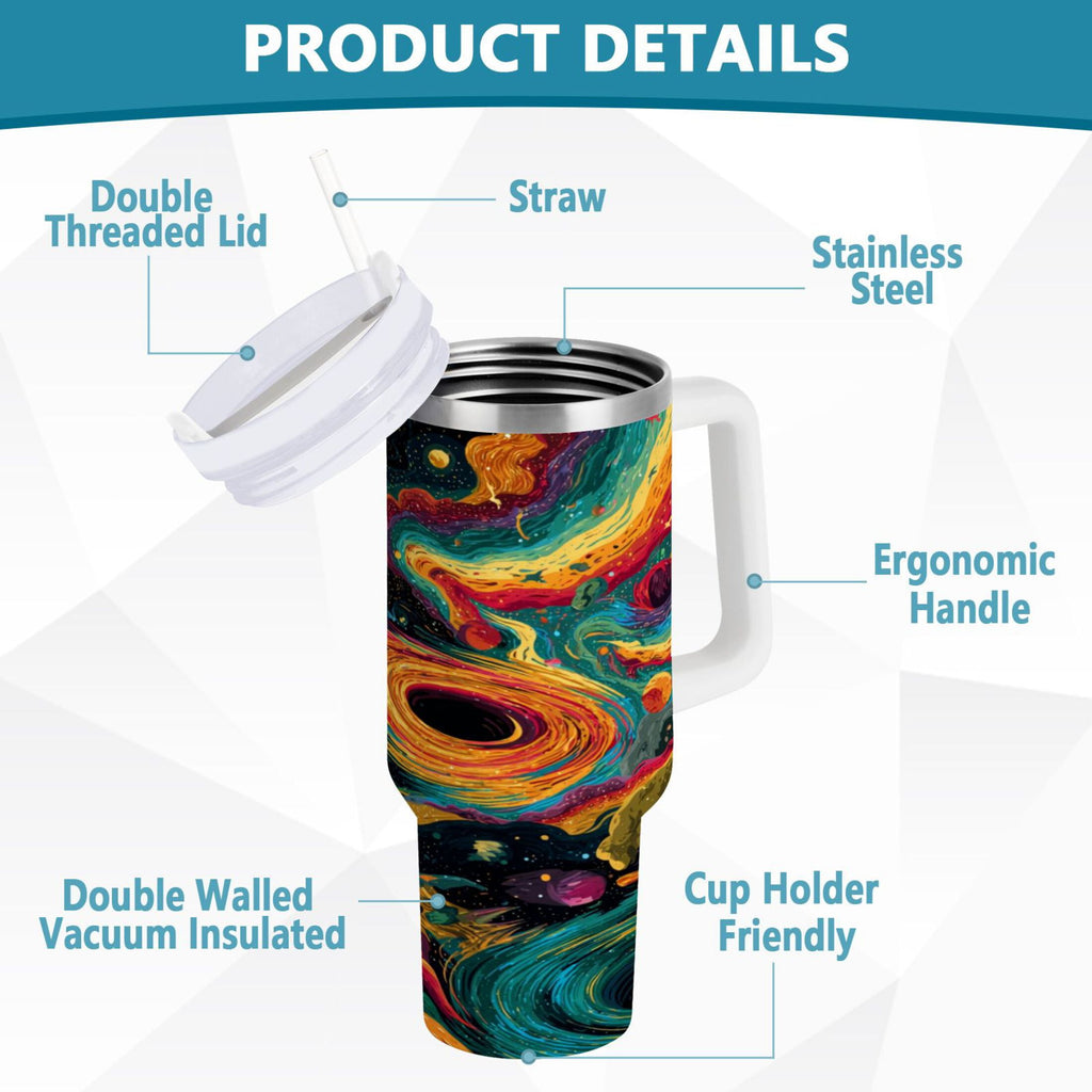 40 oz Insulated Stainless Steel Tumbler Double Wall Stainless Steel Tumbler with 2-Way Drinking Swirling Galaxy C496N