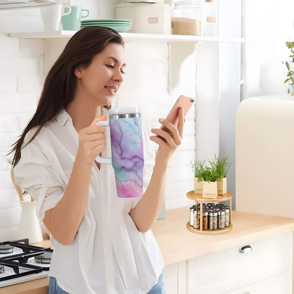 30 oz Insulated Stainless Steel Tumbler Double Wall Stainless Steel Tumbler with 2-Way Drinking Pastel Pink Marble Texture C614P