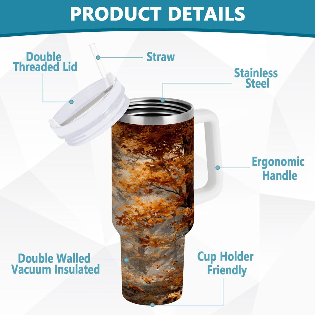 30 oz Insulated Stainless Steel Tumbler Double Wall Stainless Steel Tumbler with 2-Way Drinking Beautiful Autumn Forest C556S