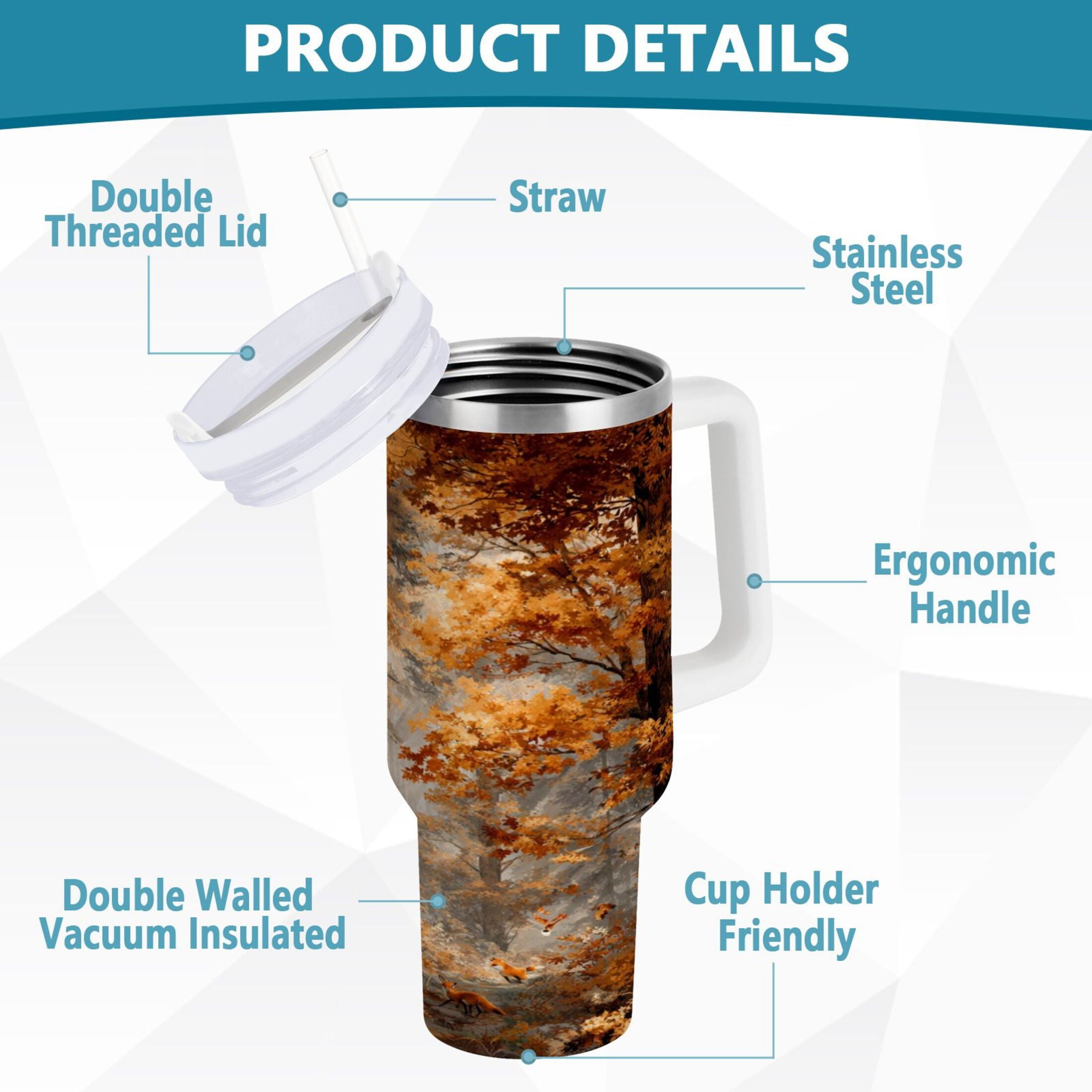 30 oz Insulated Stainless Steel Tumbler Double Wall Stainless Steel Tumbler with 2-Way Drinking Beautiful Autumn Forest C556S