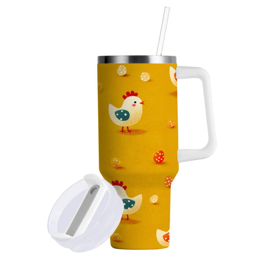 30 oz Insulated Stainless Steel Tumbler Double Wall Stainless Steel Tumbler with 2-Way Drinking Cartoon Chickens Pattern C551G