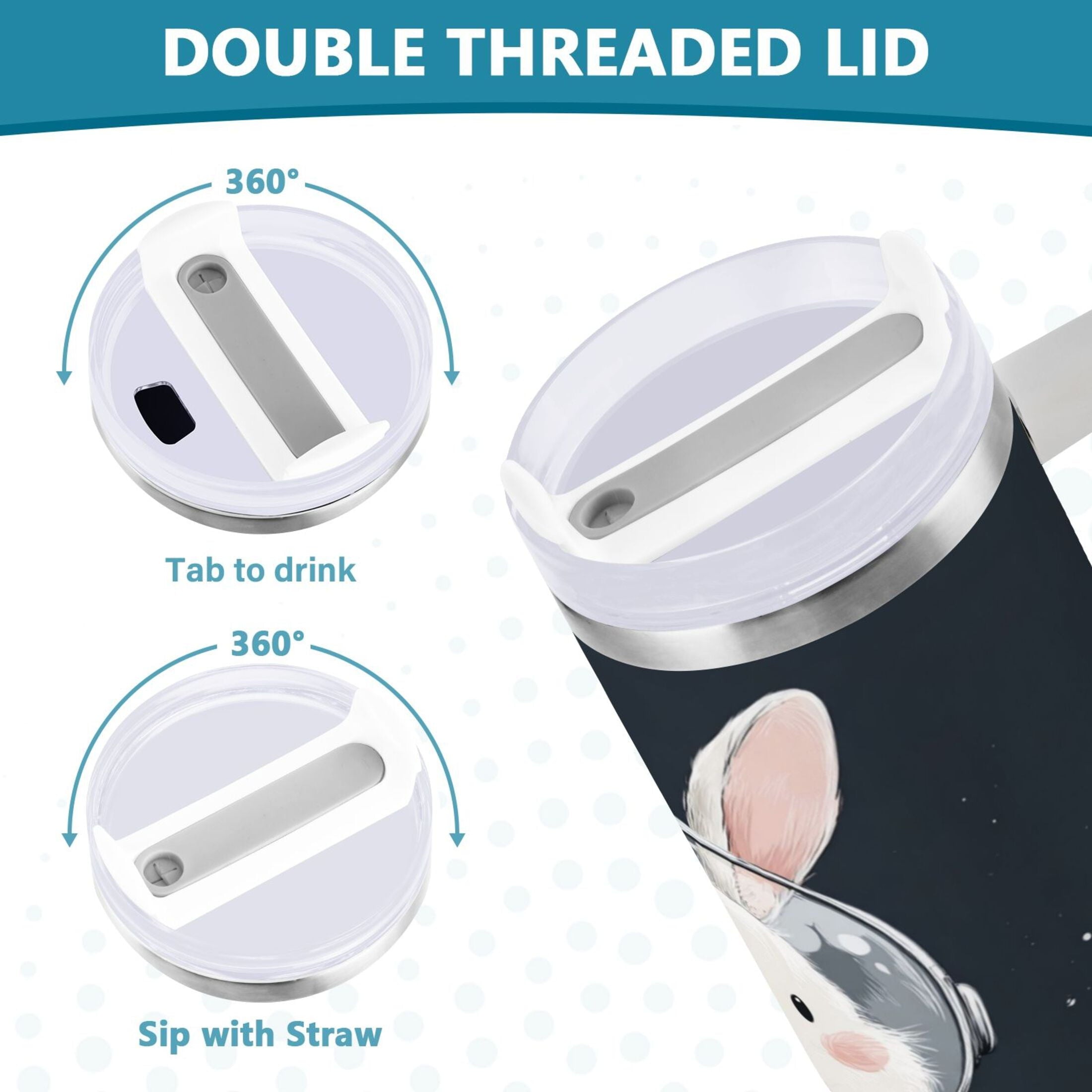 40 oz Insulated Stainless Steel Tumbler Double Wall Stainless Steel Tumbler with 2-Way Drinking Rabbit in A Space C673B