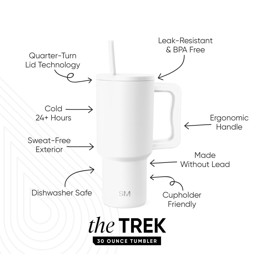 Simple Modern 30 fl oz Insulated Stainless Steel Trek Tumbler with Straw Lid | Seaglass Sage and Cream Checkmate C690C