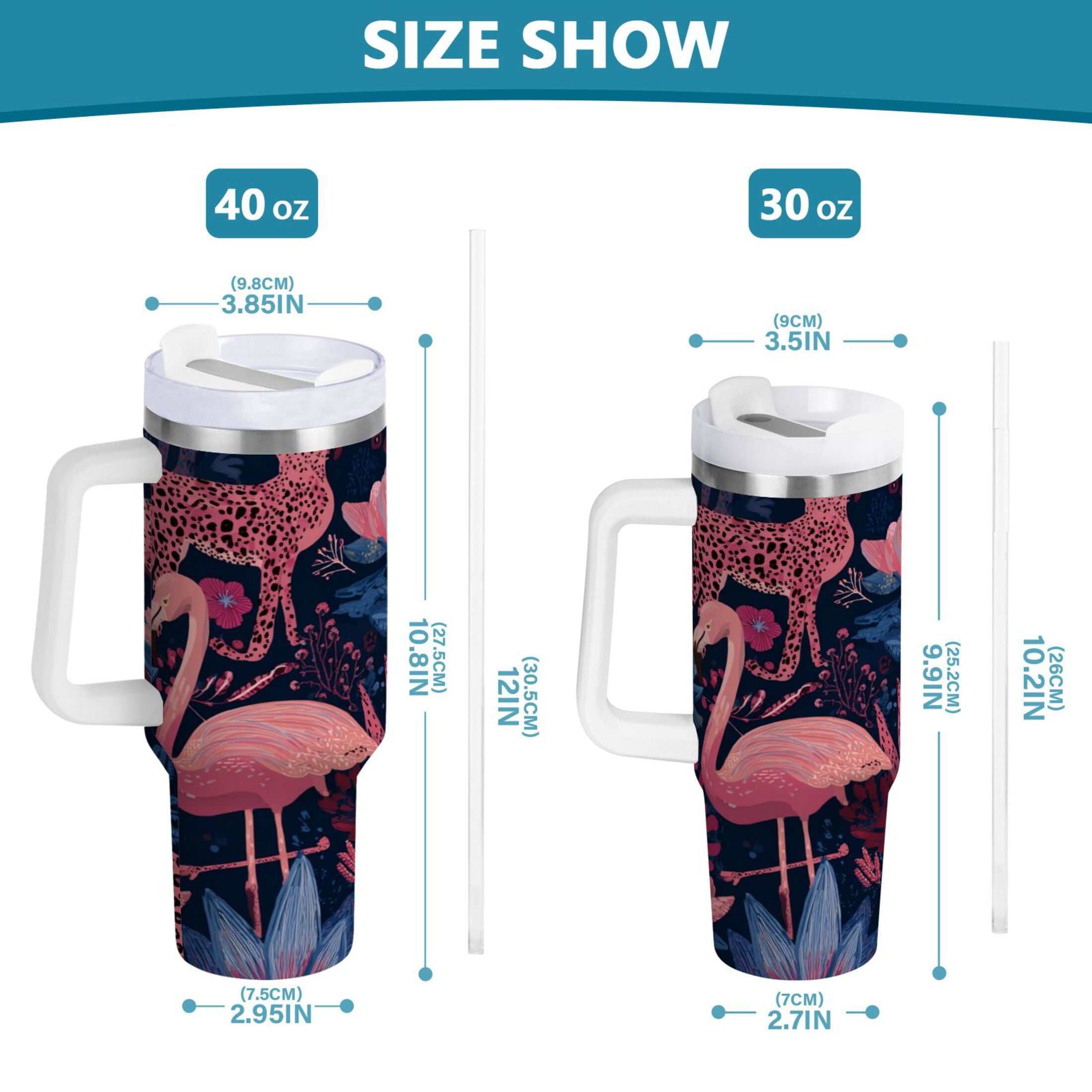 30 oz Insulated Stainless Steel Tumbler Double Wall Stainless Steel Tumbler with 2-Way Drinking Flamingos and Leopard Print C568F