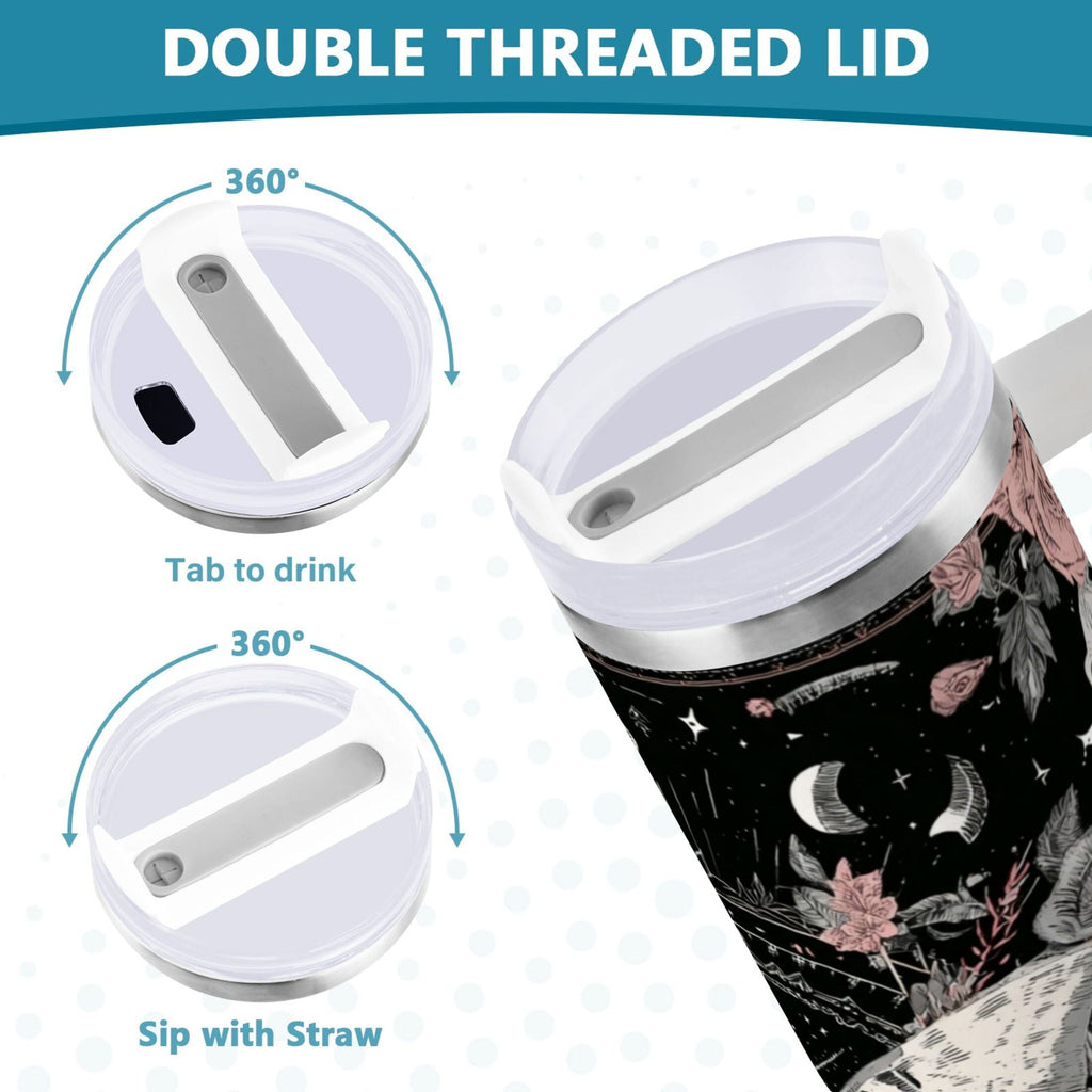 40 oz Insulated Stainless Steel Tumbler Double Wall Stainless Steel Tumbler with 2-Way Drinking Butterfly Surrounded by Flowers C640W