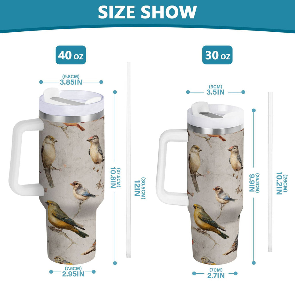 40 oz Insulated Stainless Steel Tumbler Double Wall Stainless Steel Tumbler with 2-Way Drinking Birds Pattern C612B