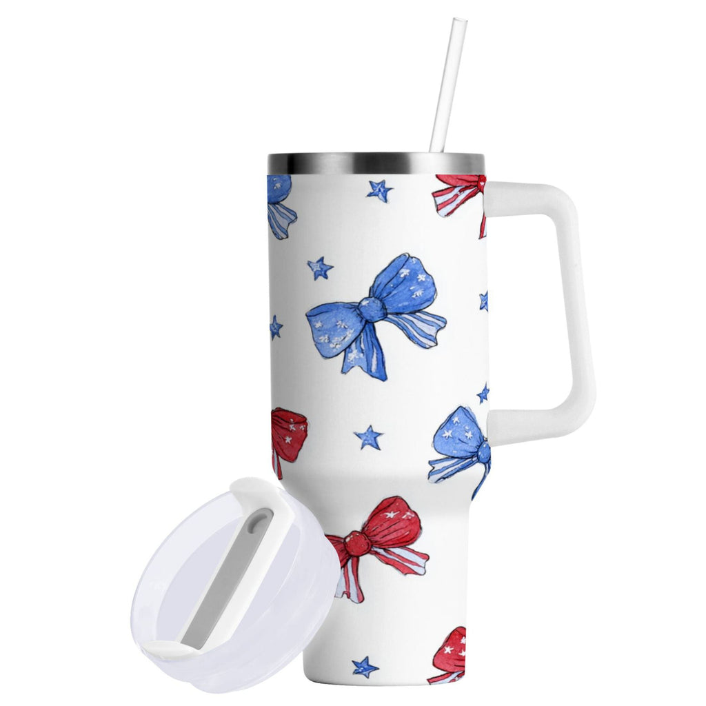 40 oz Insulated Stainless Steel Tumbler Double Wall Stainless Steel Tumbler with 2-Way Drinking Hand-drawn Bows C587D