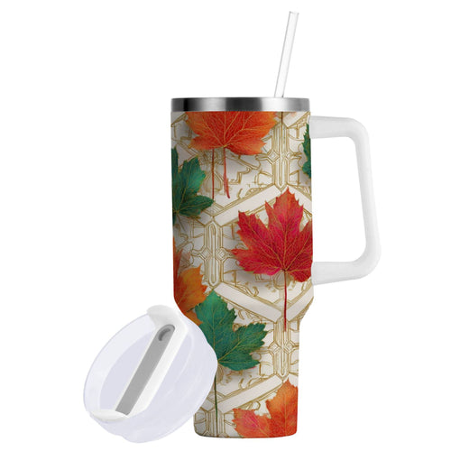 30 oz Insulated Stainless Steel Tumbler Double Wall Stainless Steel Tumbler with 2-Way Drinking Green and Red Maple Leaves C565G