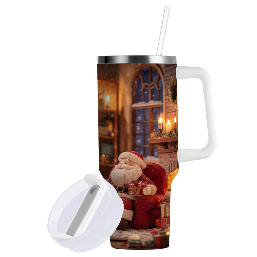 40 oz Insulated Stainless Steel Tumbler Double Wall Stainless Steel Tumbler with 2-Way Drinking Sitting Santa Claus C635V