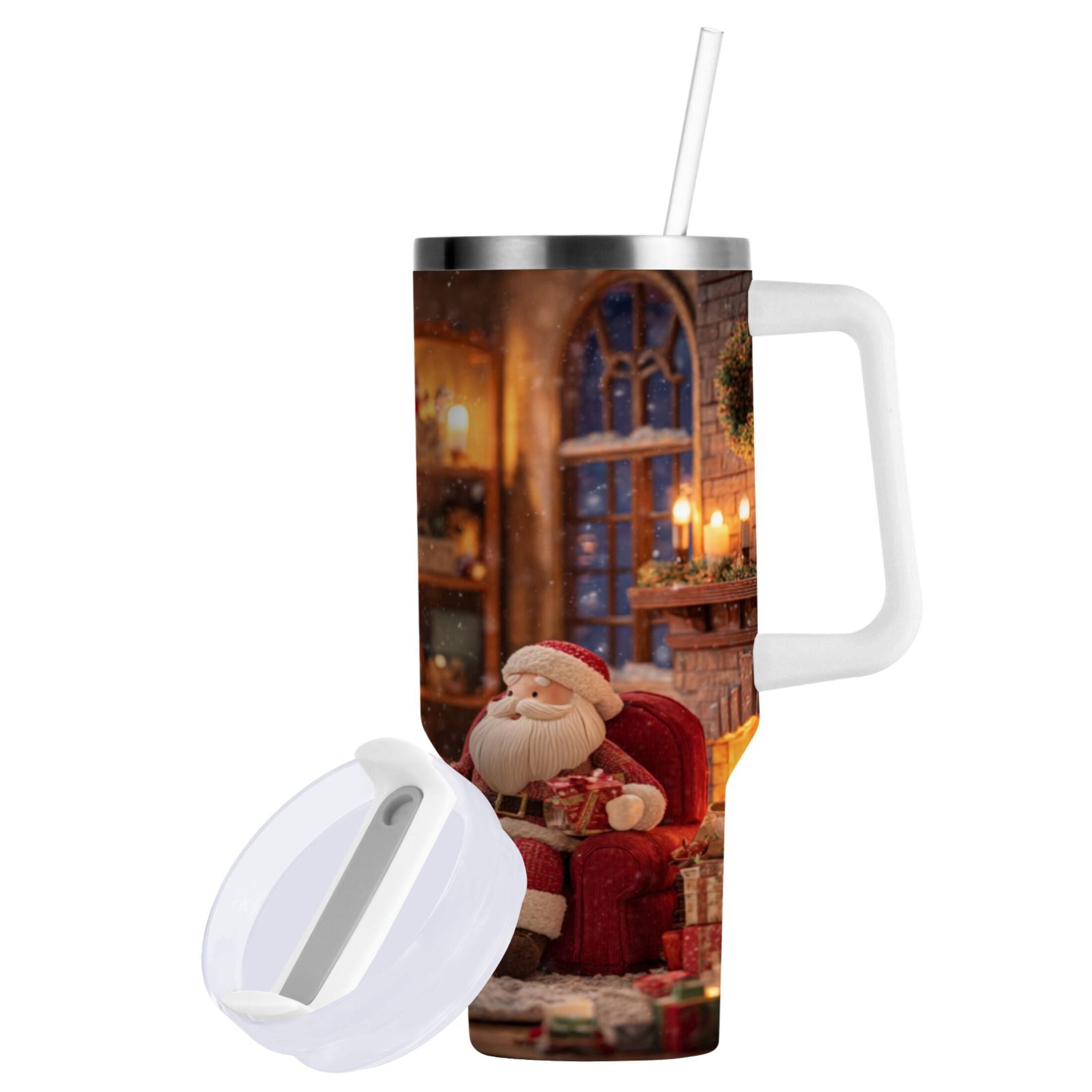 40 oz Insulated Stainless Steel Tumbler Double Wall Stainless Steel Tumbler with 2-Way Drinking Sitting Santa Claus C635V