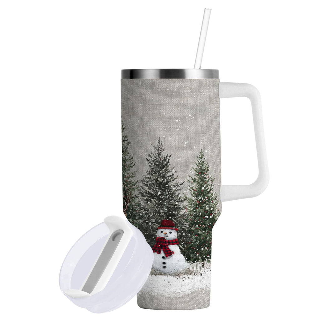30 oz Insulated Stainless Steel Tumbler Double Wall Stainless Steel Tumbler with 2-Way Drinking Christmas Deer and Snowmen C619H