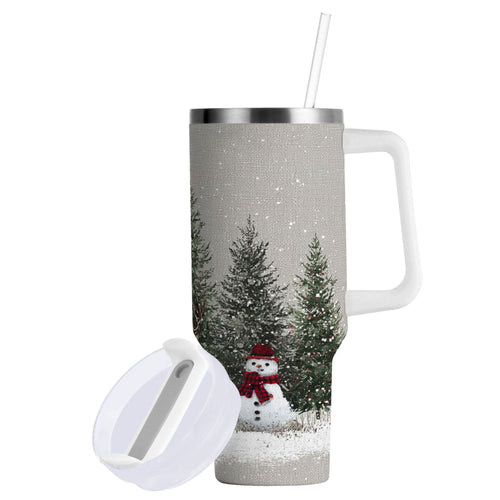 30 oz Insulated Stainless Steel Tumbler Double Wall Stainless Steel Tumbler with 2-Way Drinking Christmas Deer and Snowmen C619H