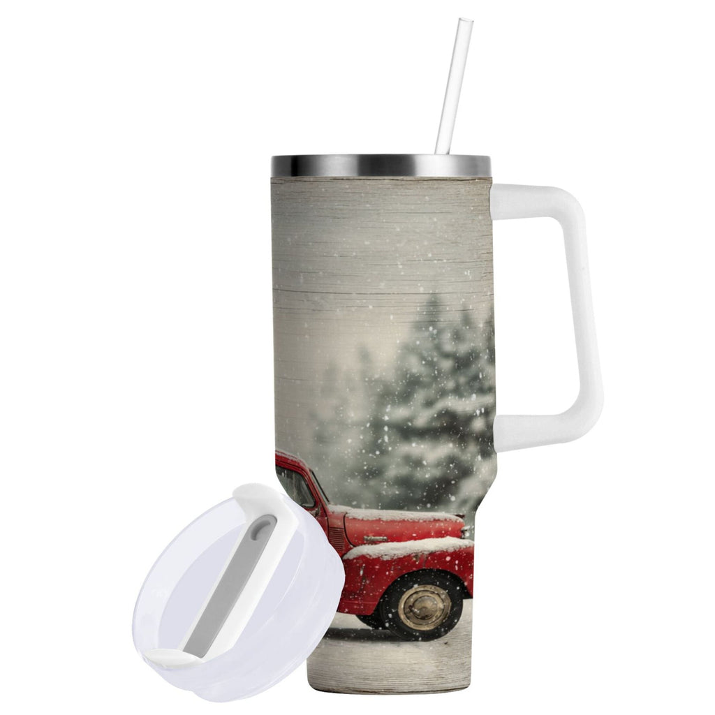 40 oz Insulated Stainless Steel Tumbler Double Wall Stainless Steel Tumbler with 2-Way Drinking Vintage Red Truck C631V