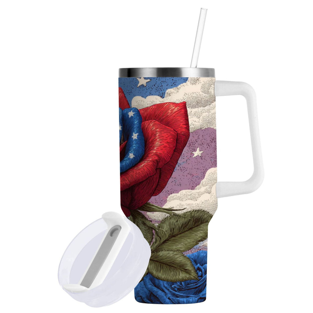 40 oz Insulated Stainless Steel Tumbler Double Wall Stainless Steel Tumbler with 2-Way Drinking Roses and Clouds C523F