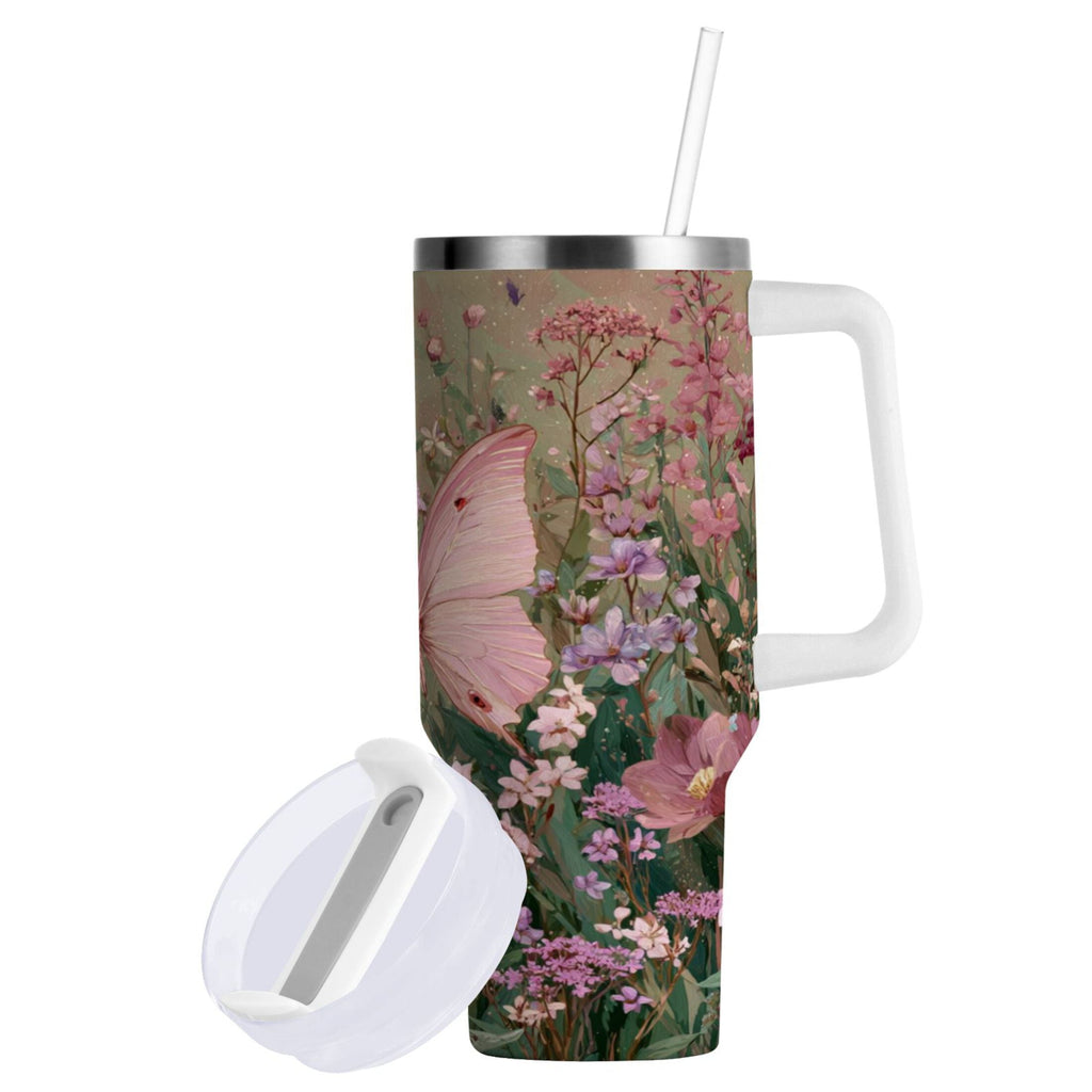 30 oz Insulated Stainless Steel Tumbler Double Wall Stainless Steel Tumbler with 2-Way Drinking Delicate Butterfly C643H