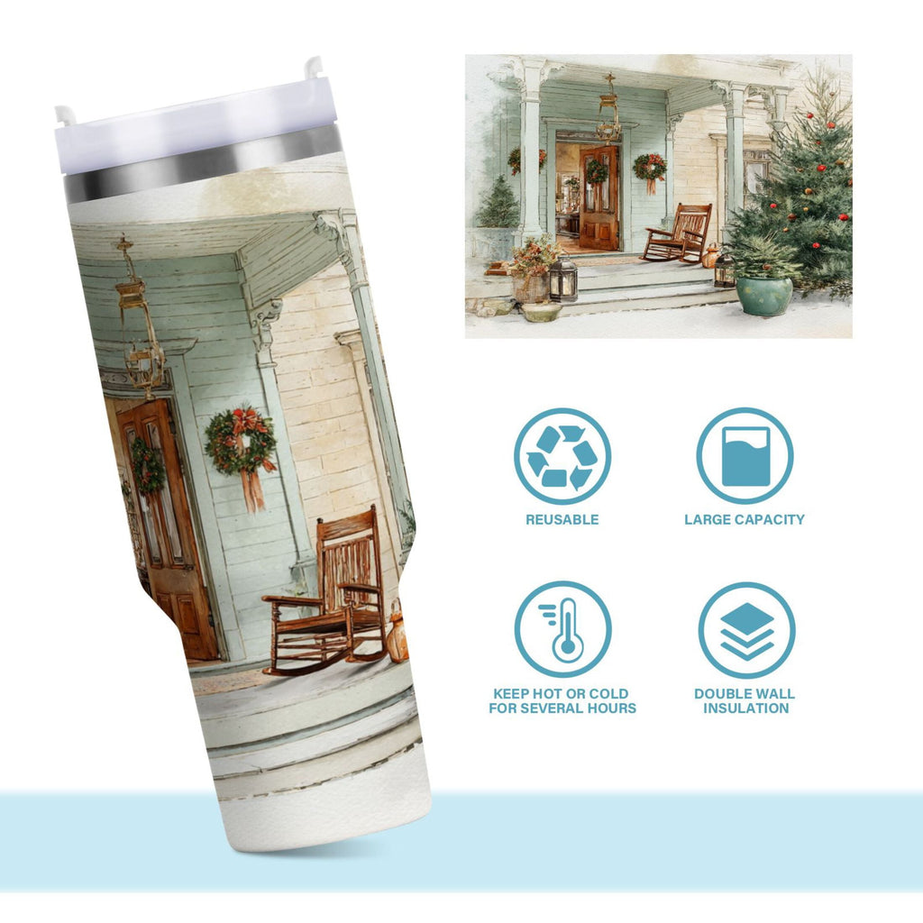 30 oz Insulated Stainless Steel Tumbler Double Wall Stainless Steel Tumbler with 2-Way Drinking Charming Christmas Doorway C670X
