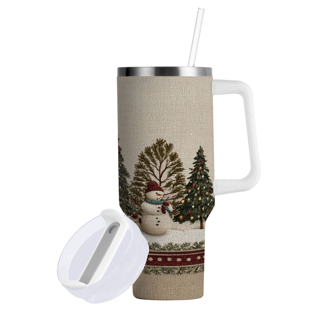 30 oz Insulated Stainless Steel Tumbler Double Wall Stainless Steel Tumbler with 2-Way Drinking Snowmen and Deer in The Forest C582F