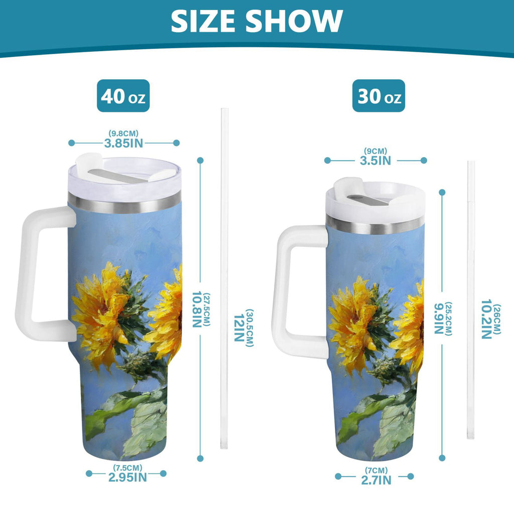 40 oz Insulated Stainless Steel Tumbler Double Wall Stainless Steel Tumbler with 2-Way Drinking Sunflowers Painting C611H
