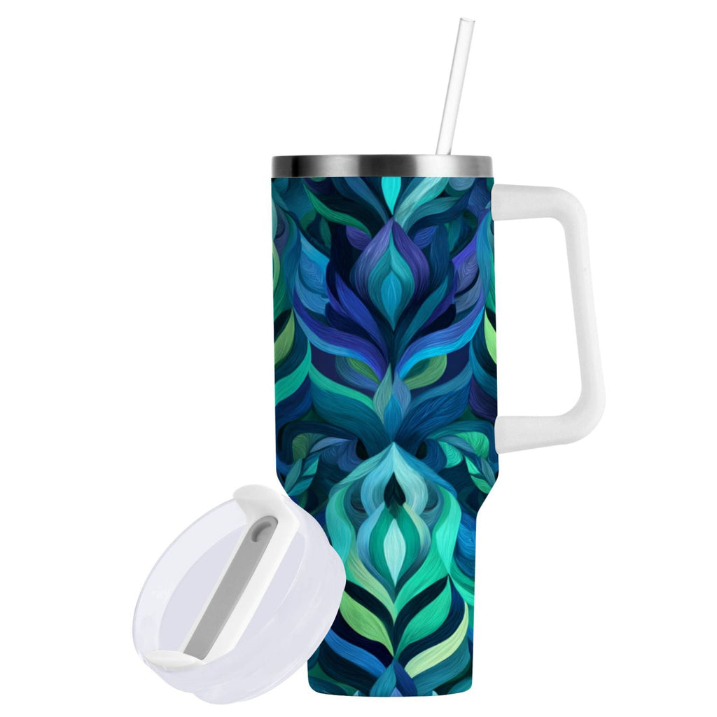 40 oz Insulated Stainless Steel Tumbler Double Wall Stainless Steel Tumbler with 2-Way Drinking Elegant Blue Abstract Shapes C609M
