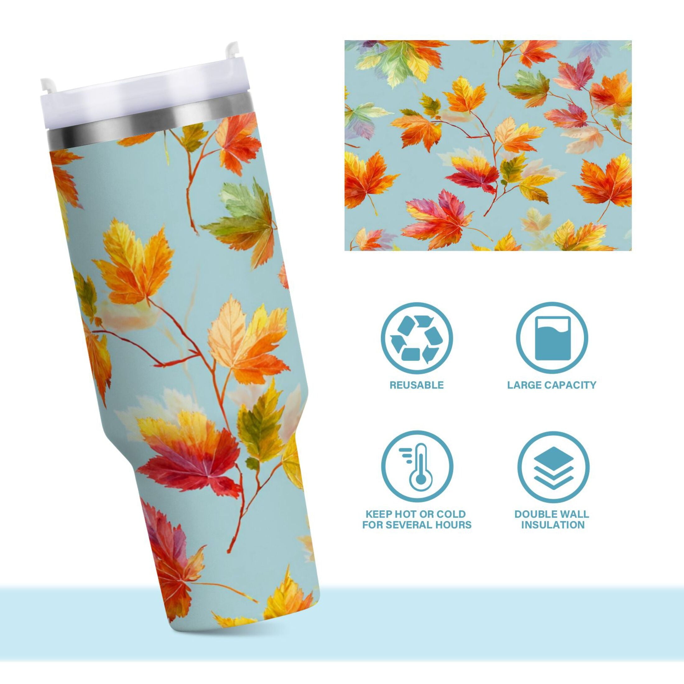 30 oz Insulated Stainless Steel Tumbler Double Wall Stainless Steel Tumbler with 2-Way Drinking Colorful Autumn Maple Leaves C616H