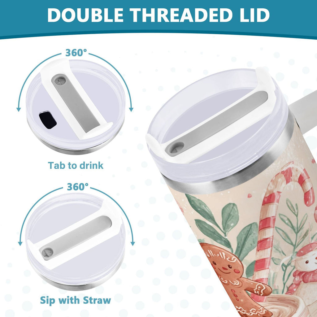 30 oz Insulated Stainless Steel Tumbler Double Wall Stainless Steel Tumbler with 2-Way Drinking Cute Christmas Design C600E