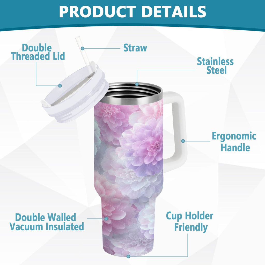 30 oz Insulated Stainless Steel Tumbler Double Wall Stainless Steel Tumbler with 2-Way Drinking Cute Pastel Watercolor Floral C578A