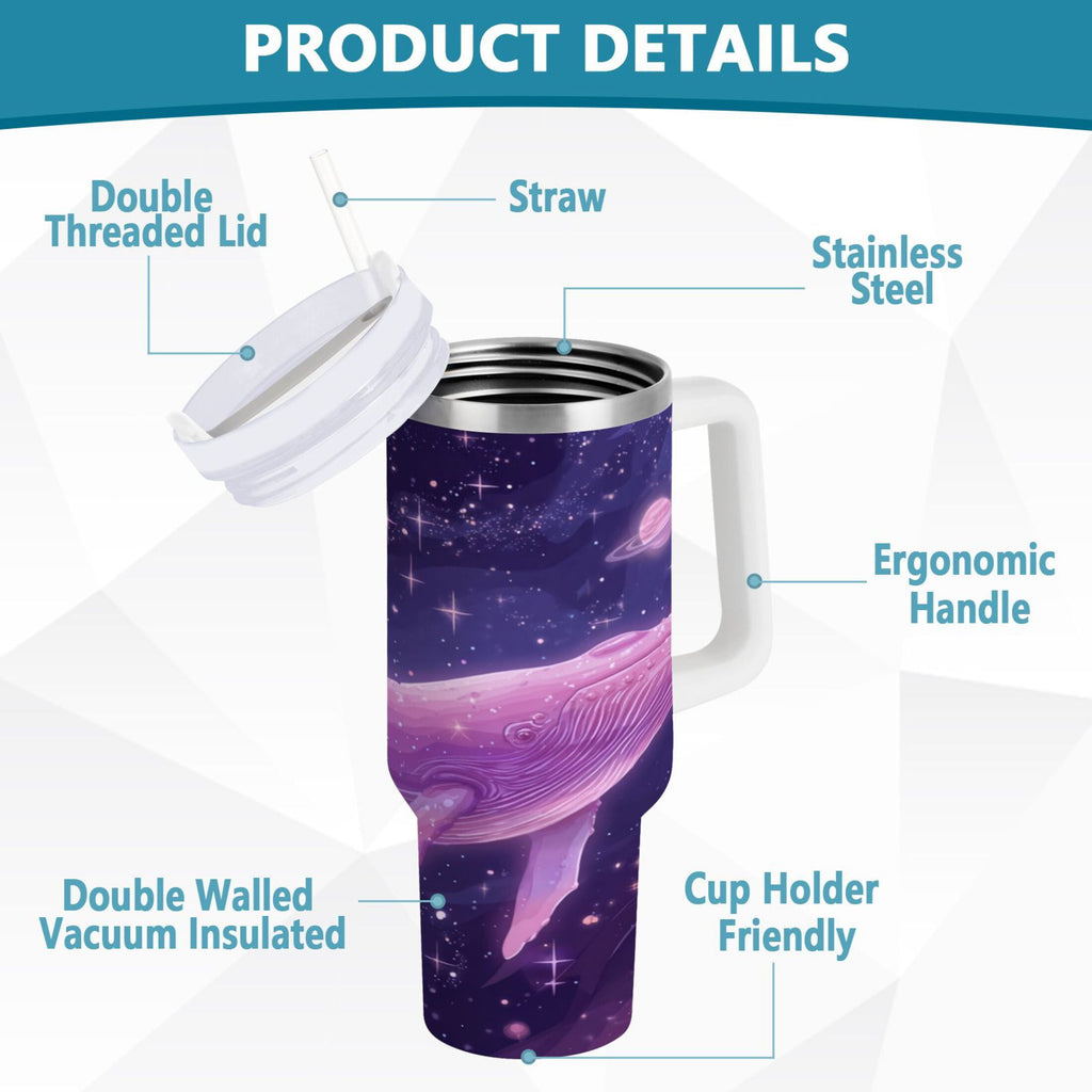 30 oz Insulated Stainless Steel Tumbler Double Wall Stainless Steel Tumbler with 2-Way Drinking Whale in Space C571S
