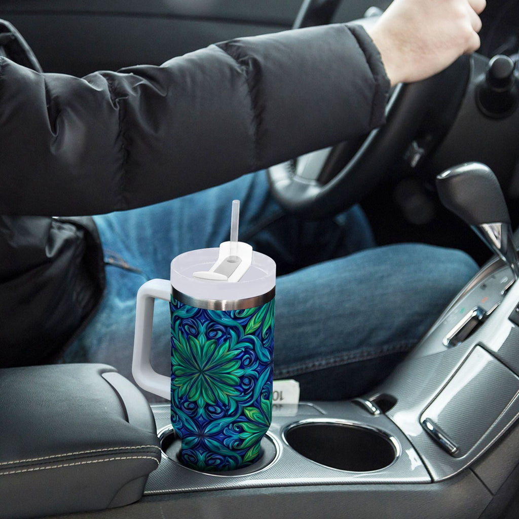 40 oz Insulated Stainless Steel Tumbler Double Wall Stainless Steel Tumbler with 2-Way Drinking Elegant Blue Traditional Patterns C603Q