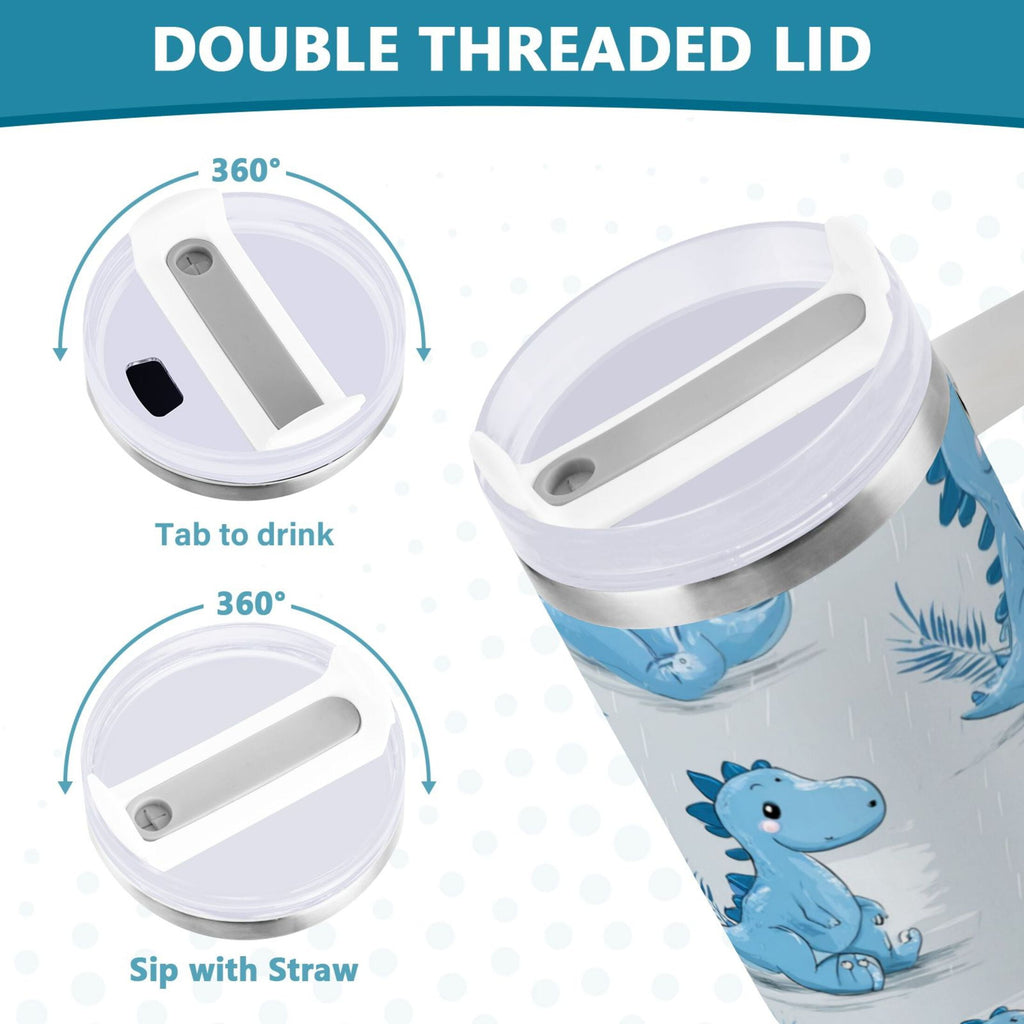 30 oz Insulated Stainless Steel Tumbler Double Wall Stainless Steel Tumbler with 2-Way Drinking Cartoon Blue Dinosaurs C495T