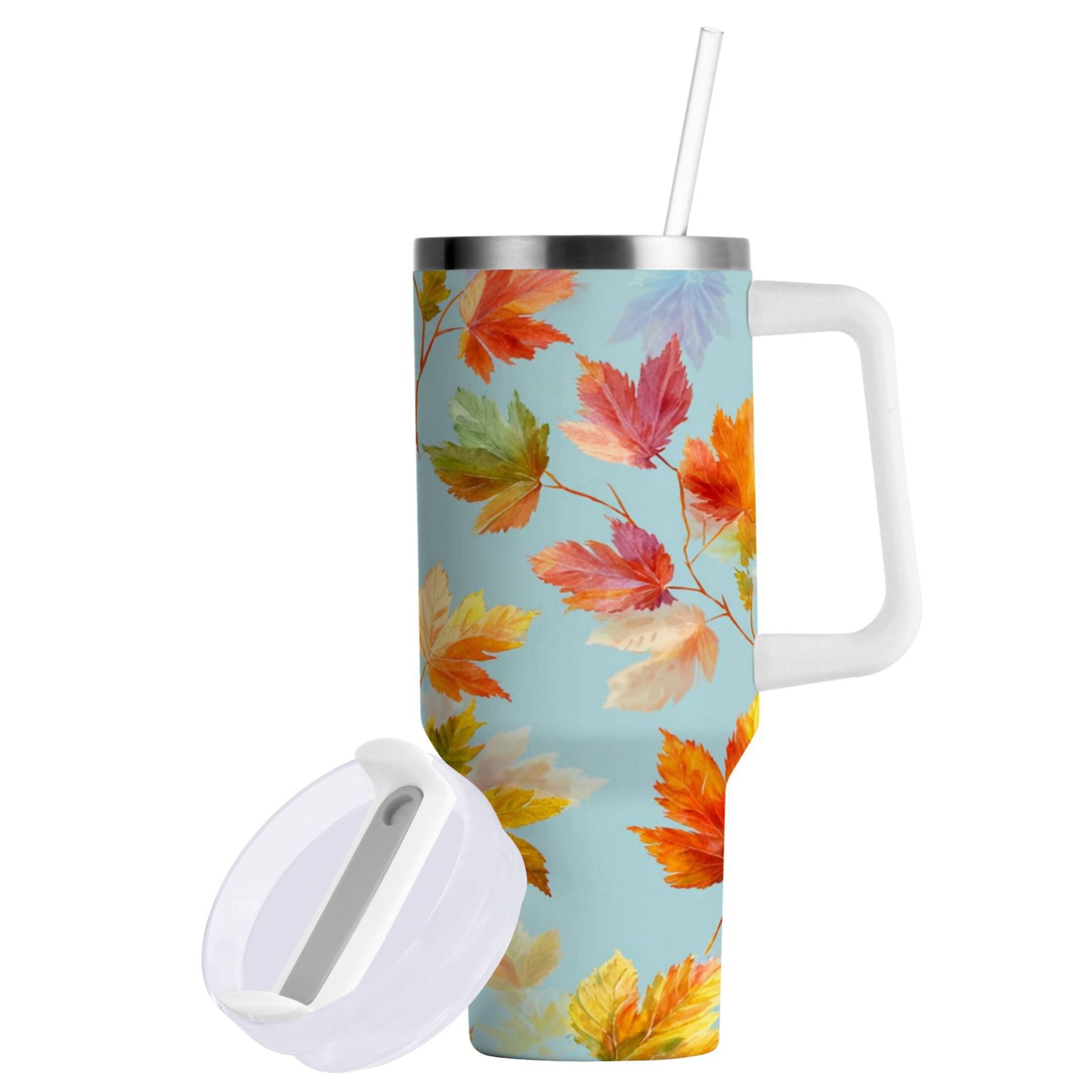 30 oz Insulated Stainless Steel Tumbler Double Wall Stainless Steel Tumbler with 2-Way Drinking Colorful Autumn Maple Leaves C616H
