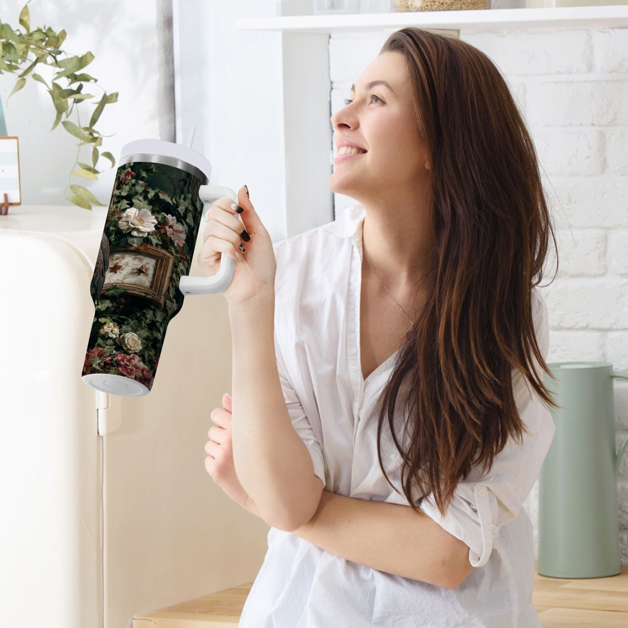 30 oz Insulated Stainless Steel Tumbler Double Wall Stainless Steel Tumbler with 2-Way Drinking Wreath and Bald Eagle C668F