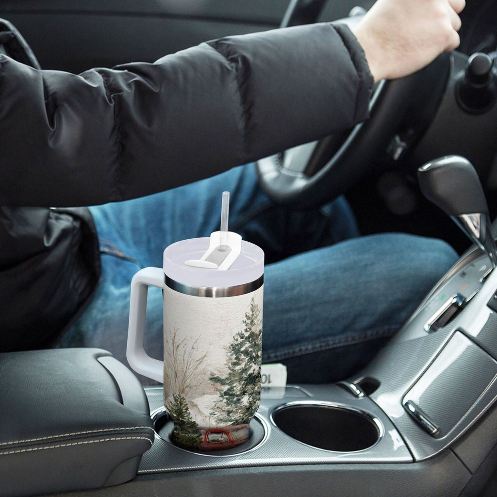 30 oz Insulated Stainless Steel Tumbler Double Wall Stainless Steel Tumbler with 2-Way Drinking Truck with Christmas Decorations C657G