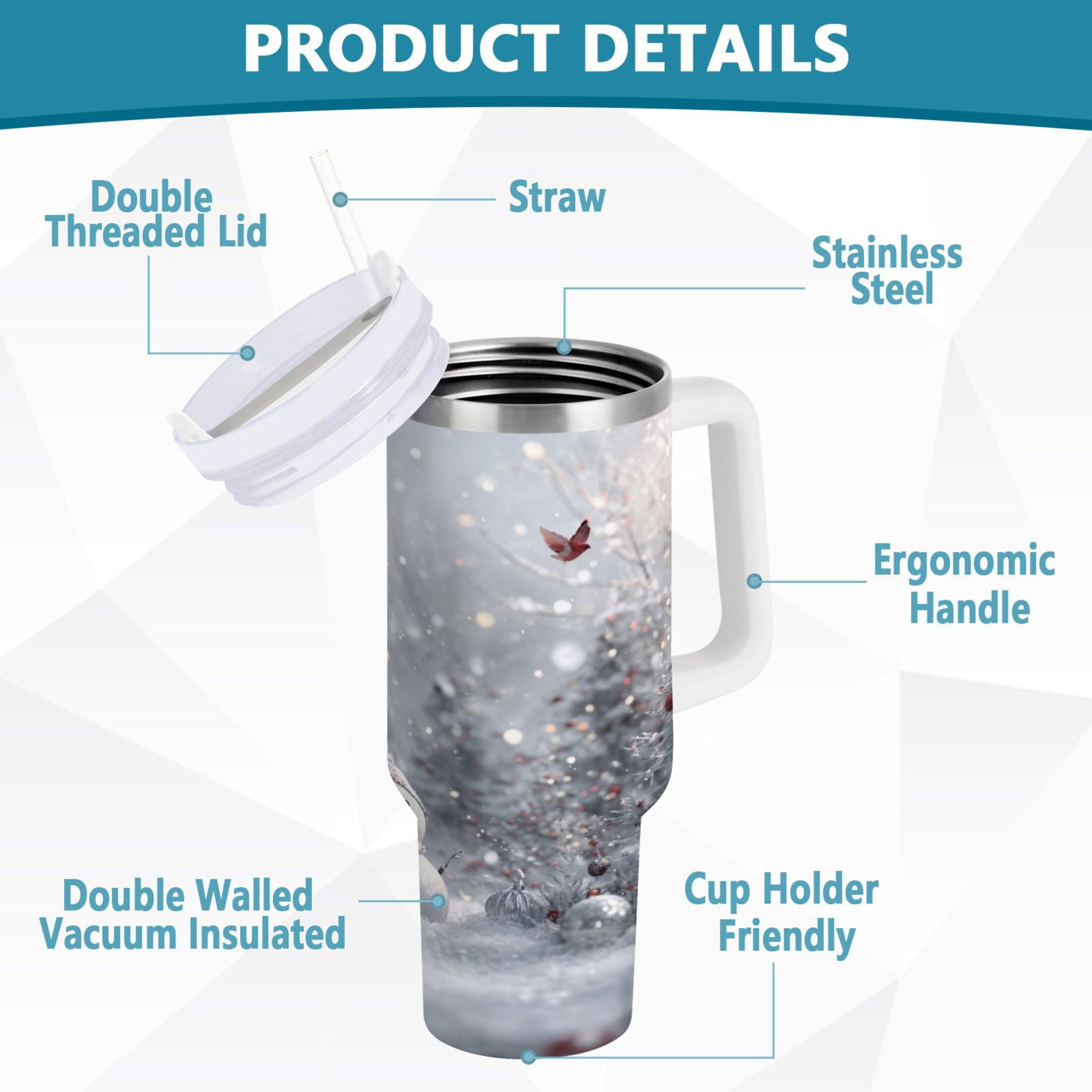 30 oz Insulated Stainless Steel Tumbler Double Wall Stainless Steel Tumbler with 2-Way Drinking Snowy Winter Landscape C557U