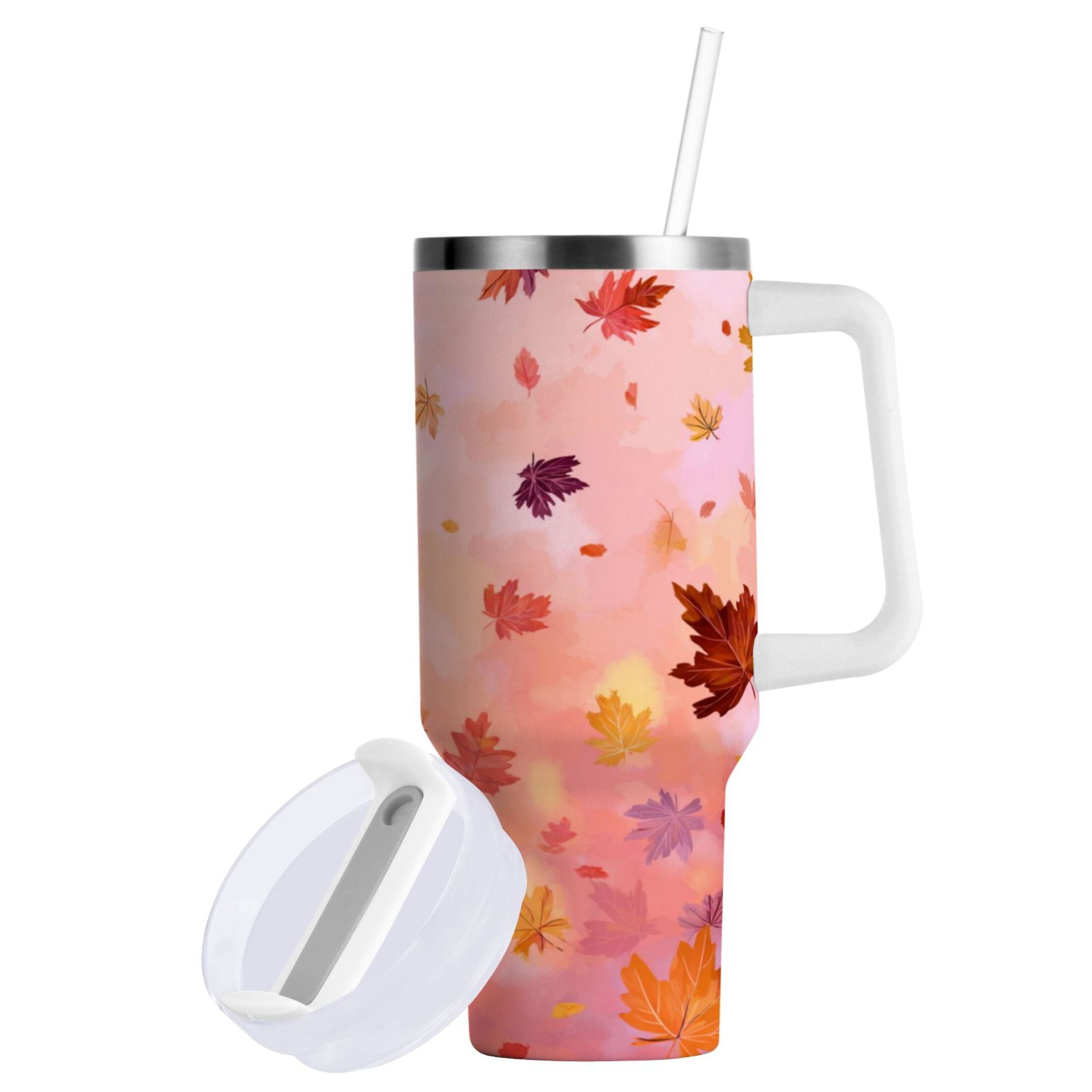 30 oz Insulated Stainless Steel Tumbler Double Wall Stainless Steel Tumbler with 2-Way Drinking Autumn Leaves Falling C588F