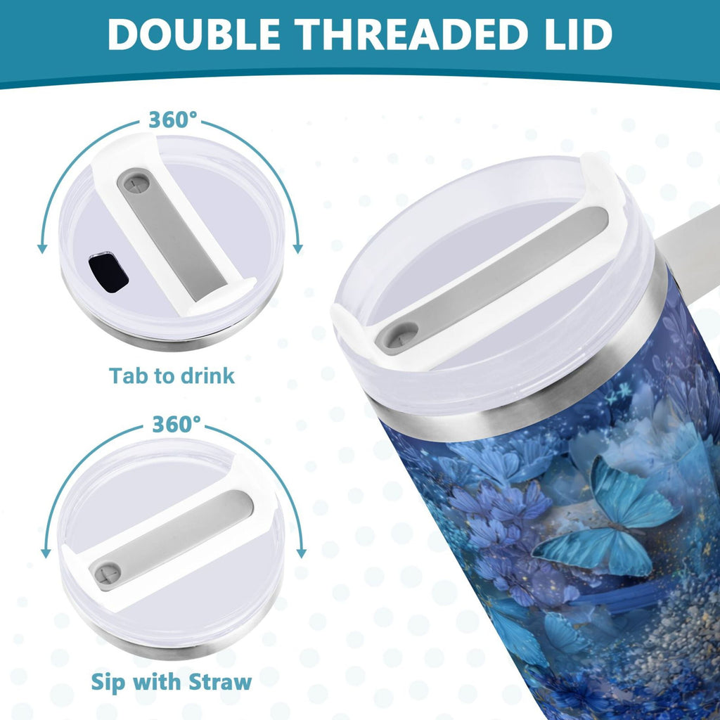 30 oz Insulated Stainless Steel Tumbler Double Wall Stainless Steel Tumbler with 2-Way Drinking Butterflies Books and Flowers C524B